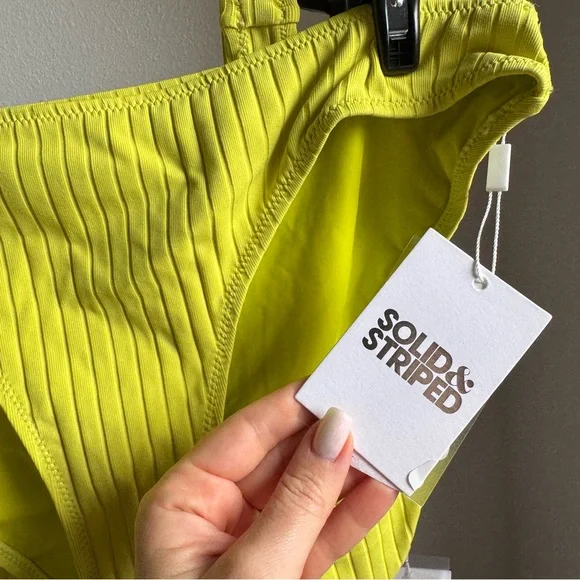 NWT Solid & Striped Elle Ribbed Bikini Top & Bottom Chartreuse Set of 2 pcs - Picture 9 of 11